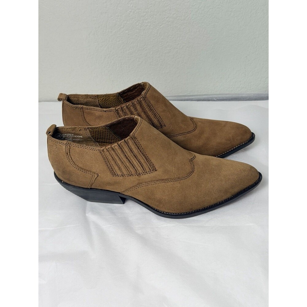 Vintage Zodiac Dazey Tan Suede Western Ankle Boots Boho Women's 8.5M Pointed Toe